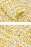 Yellow Stand Collar Tweed Coat + Short Pants Two Piece Sets